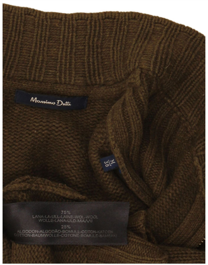 MASSIMO DUTTI Męski sweter kardigan, średnia wełna khaki