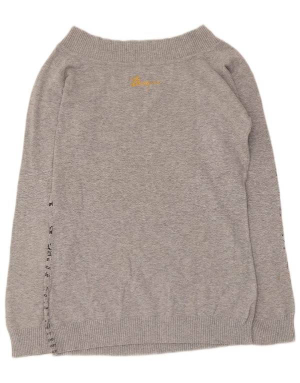 Damski sweter Desigual z graficznym dekoltem w łódkę UK 14, duży, szary, bawełniany