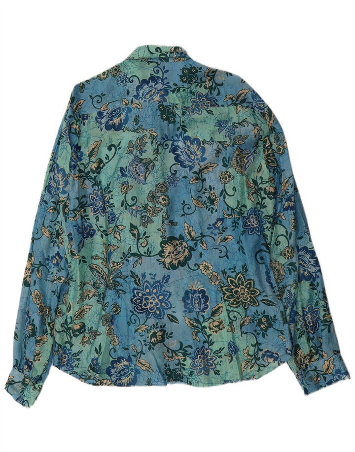 Koszula męska w stylu vintage 2XL Niebieska, jedwabna w kwiaty