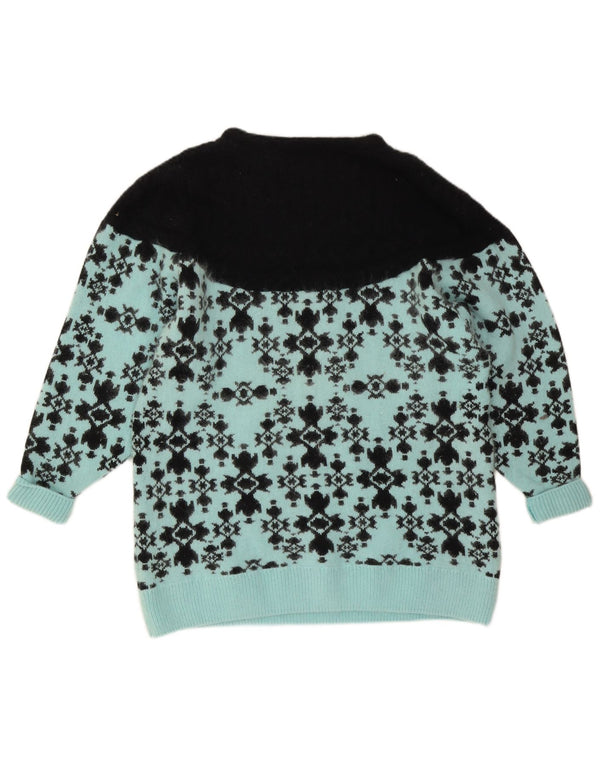 Sweter damski w stylu vintage z dekoltem w łódkę, UK 14/16, duży, niebieski, wełna Fair Isle