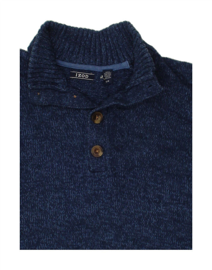 IZOD Mens Button Neck Jumper Sweater Large Navy Blue Cotton Vintage Izod and Second-Hand Izod from Messina Hembry 