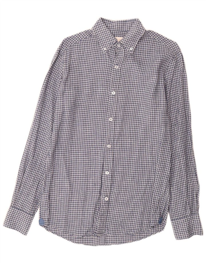 Męska koszula Massimo Dutti w małą niebieską kratę, lniana