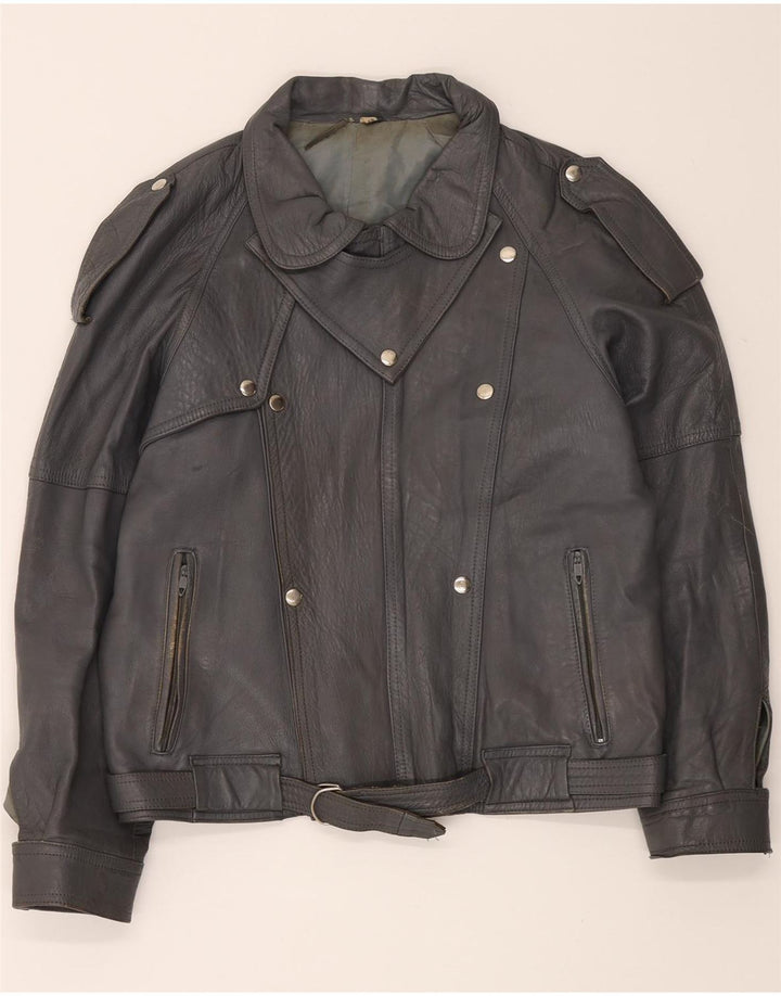 VINTAGE Mens Leather Jacket IT 48 Medium Grey Vintage Vintage and Second-Hand Vintage from Messina Hembry 
