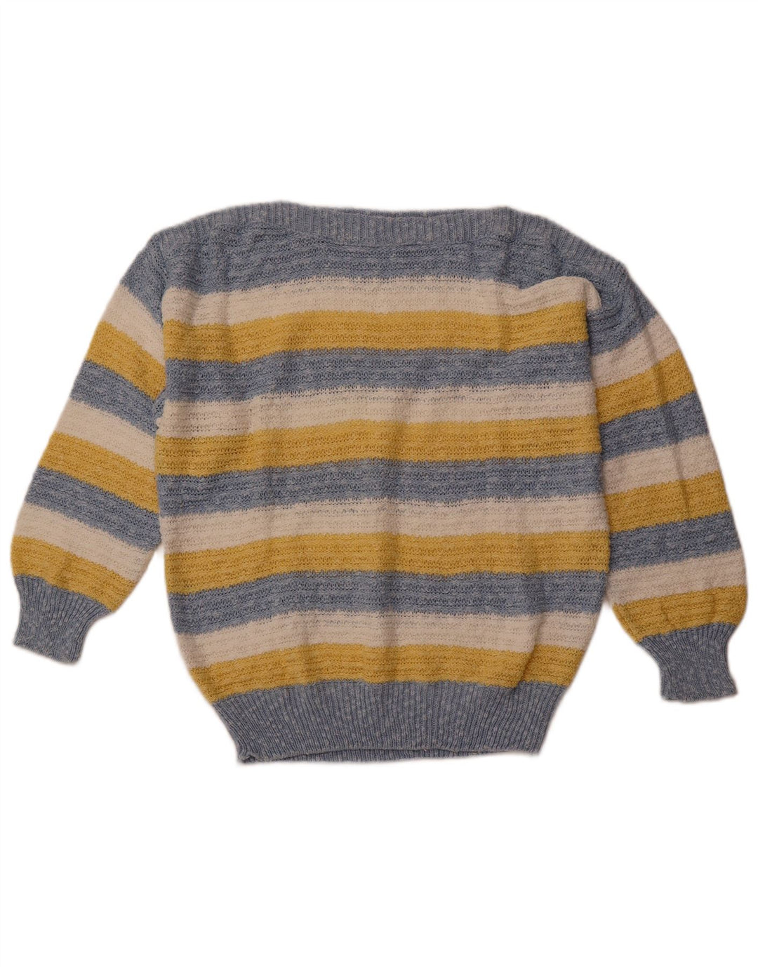 Damski sweter w stylu VINTAGE z dekoltem w łódkę IT 42, bawełniany w średnie niebieskie paski