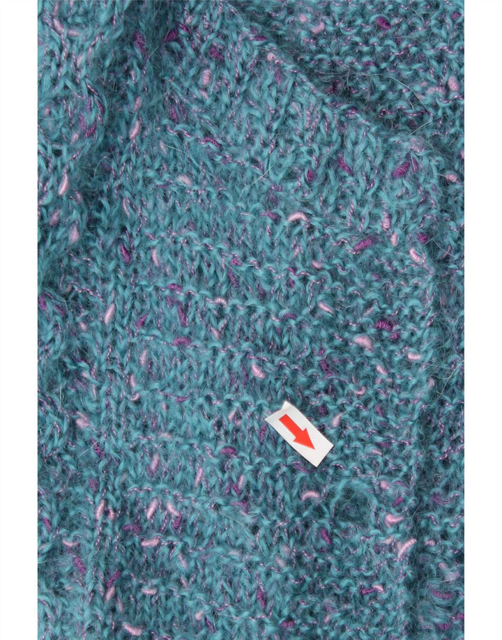 Vintage damski sweter rozpinany UK 12 średni niebieski nakrapiany