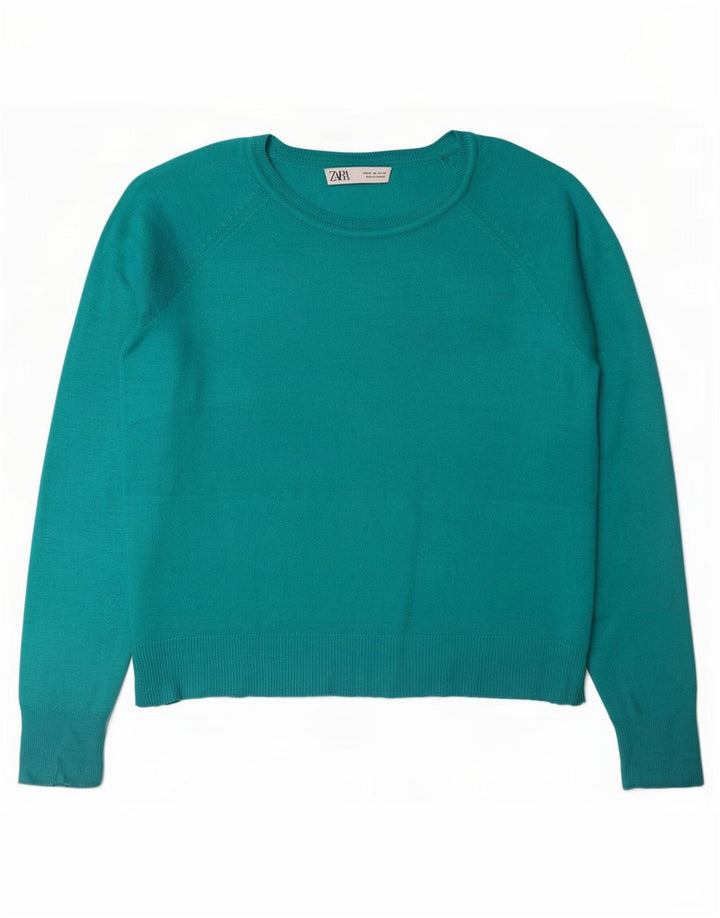 Damski sweter oversize z dekoltem w łódkę Zara UK 14 Średni turkus