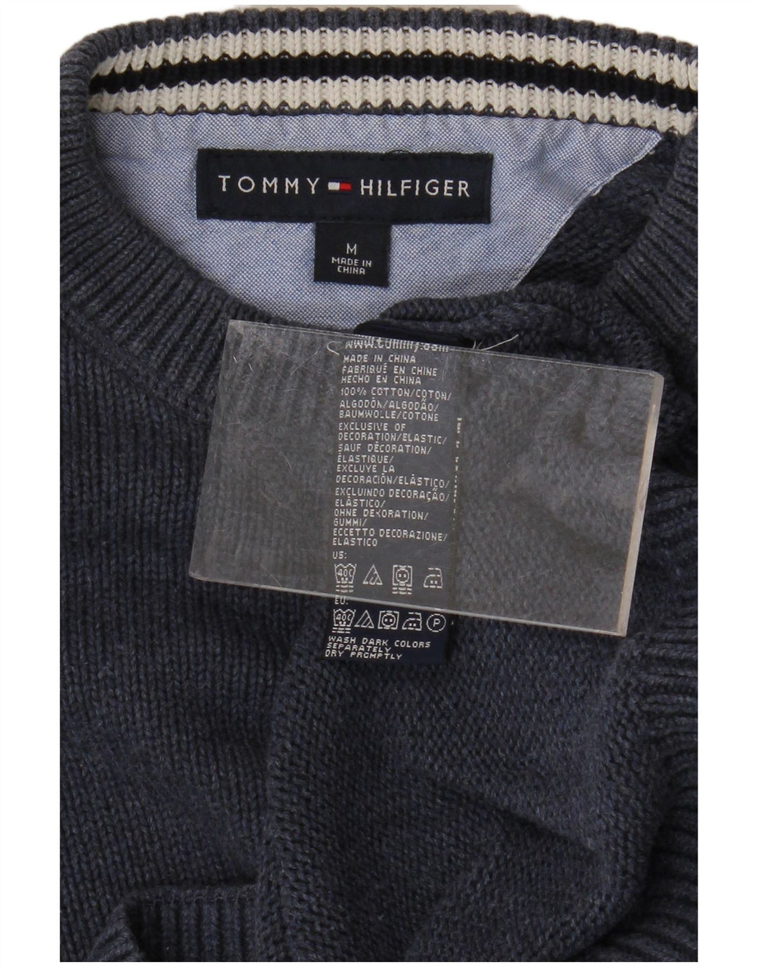 TOMMY HILFIGER Męski sweter z okrągłym dekoltem, średni granatowy, bawełniany