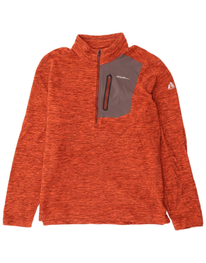 Męski sweter polarowy Eddie Bauer z zamkiem błyskawicznym, duży, pomarańczowy, nakrapiany poliester