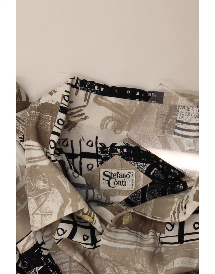 Koszula męska z krótkim rękawem w stylu vintage, duża, beżowa, patchworkowa