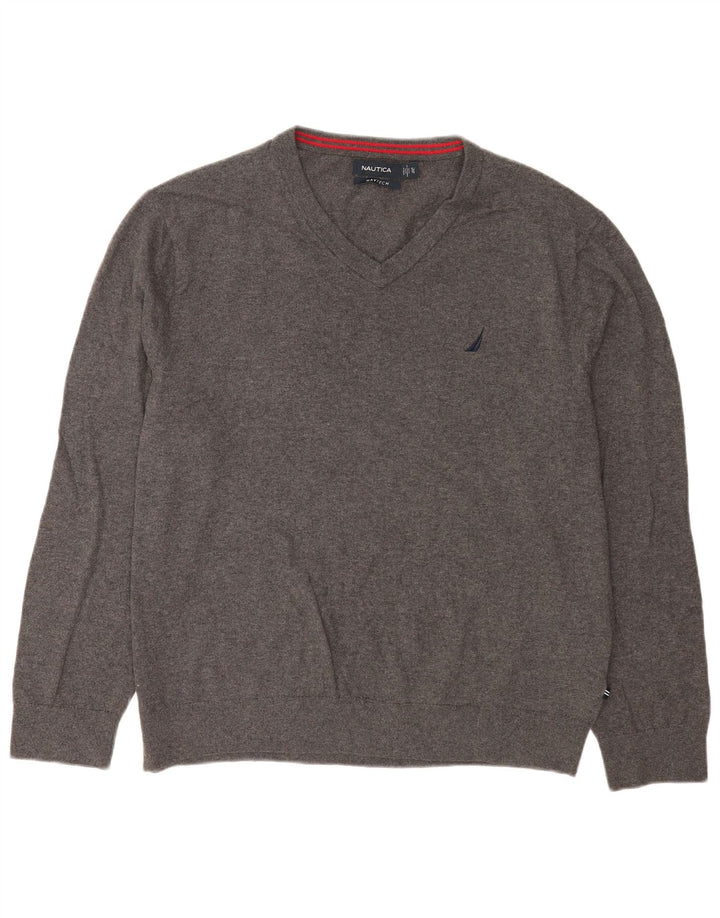 Męski sweter Nautica Navtech z dekoltem w kształcie litery V, XL, szary, bawełniany