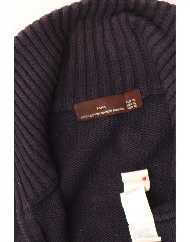 Zara Męski sweter rozpinany XL Granatowy, bawełniany