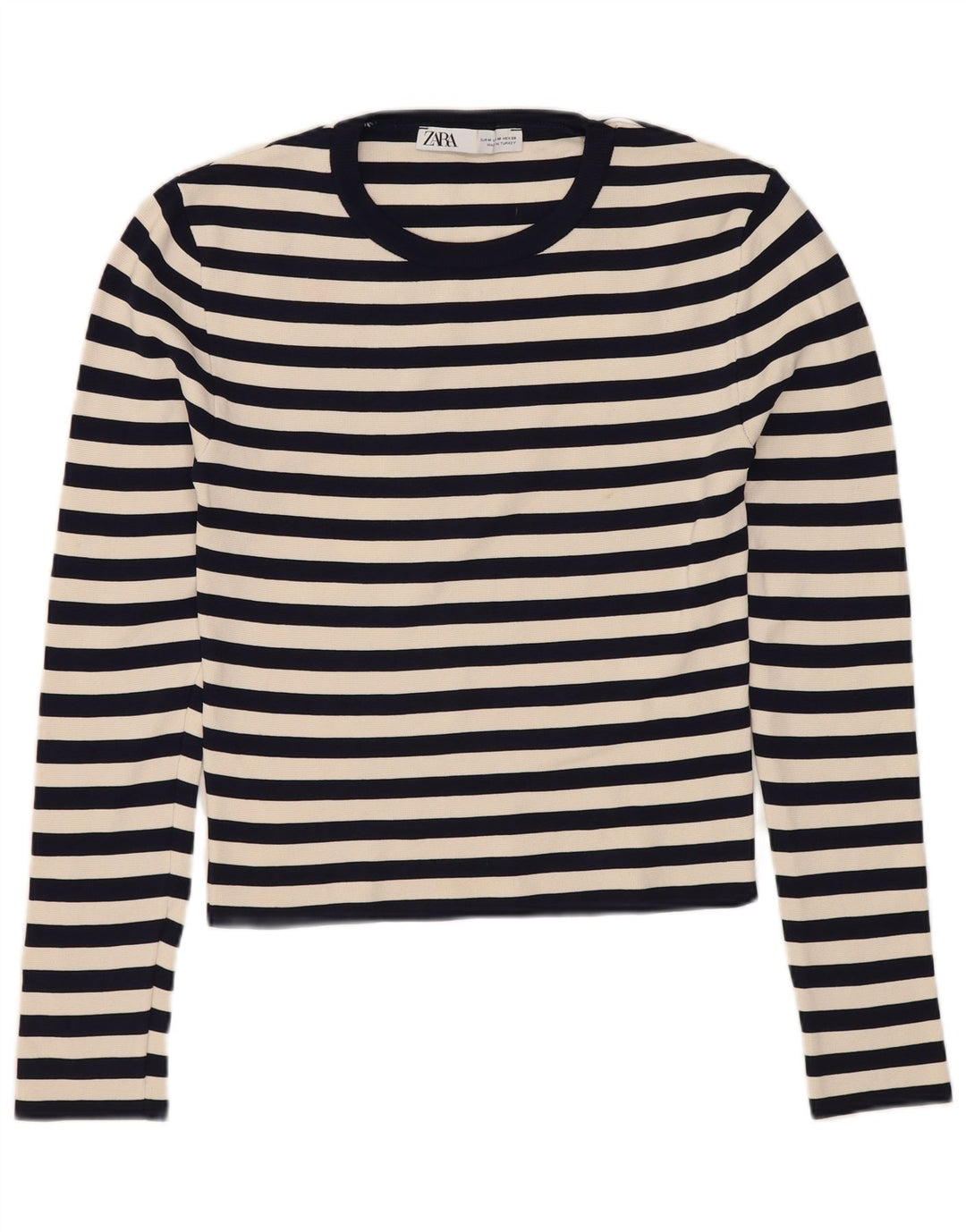 Damski krótki top ZARA z długim rękawem, UK 12, średni granatowy poliamid w paski