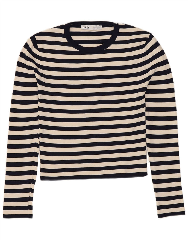 Damski krótki top ZARA z długim rękawem, UK 12, średni granatowy poliamid w paski