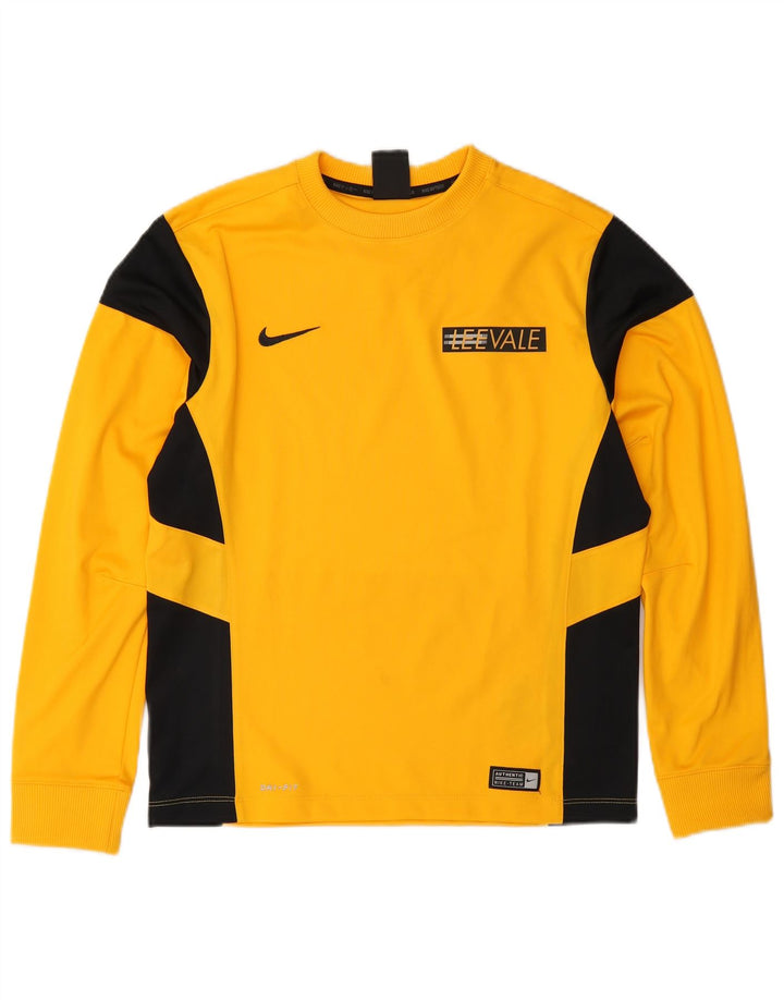 Chłopięca koszulka Nike Dri Fit z długim rękawem, 12-13 lat, duża, żółta, z blokami kolorów