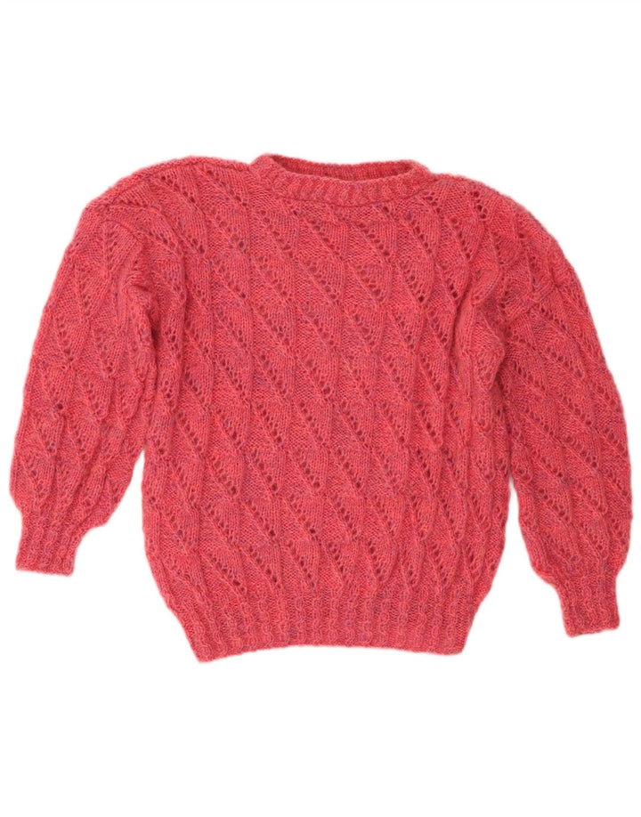 Sweter damski w stylu vintage z okrągłym dekoltem UK 14, średni róż