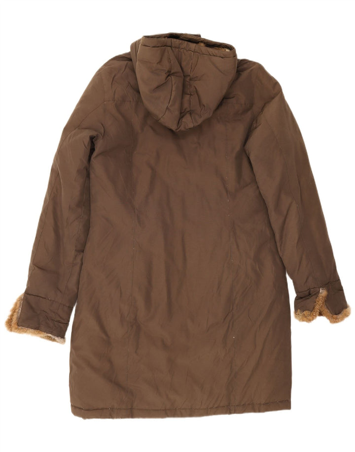 Damski ocieplany płaszcz z kapturem Woolrich UK 16, duży, beżowy, bawełniany