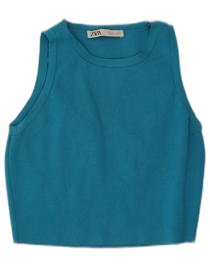 Damski krótki top Zara UK 14 Large Blue Wiskoza