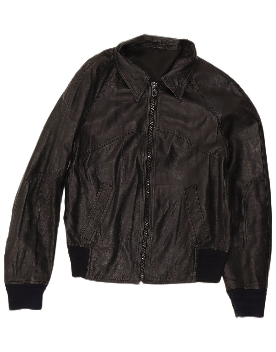Damska kurtka skórzana typu bomber w stylu vintage IT 50 XL, czarna skóra