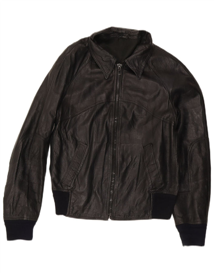 Damska kurtka skórzana typu bomber w stylu vintage IT 50 XL, czarna skóra