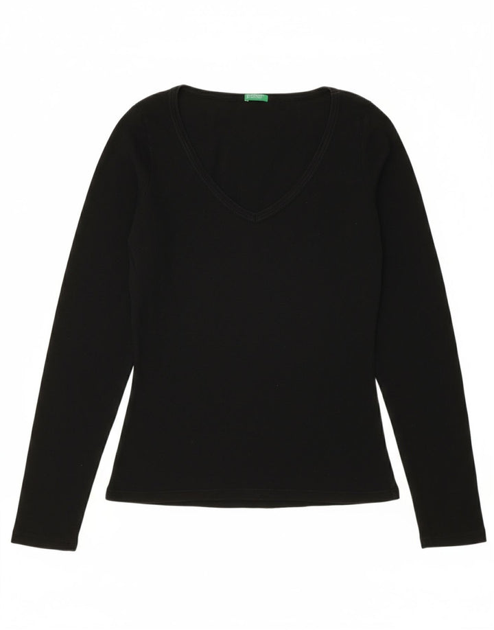 BENETTON Womens Top Long Sleeve UK 12 Medium Black Cotton