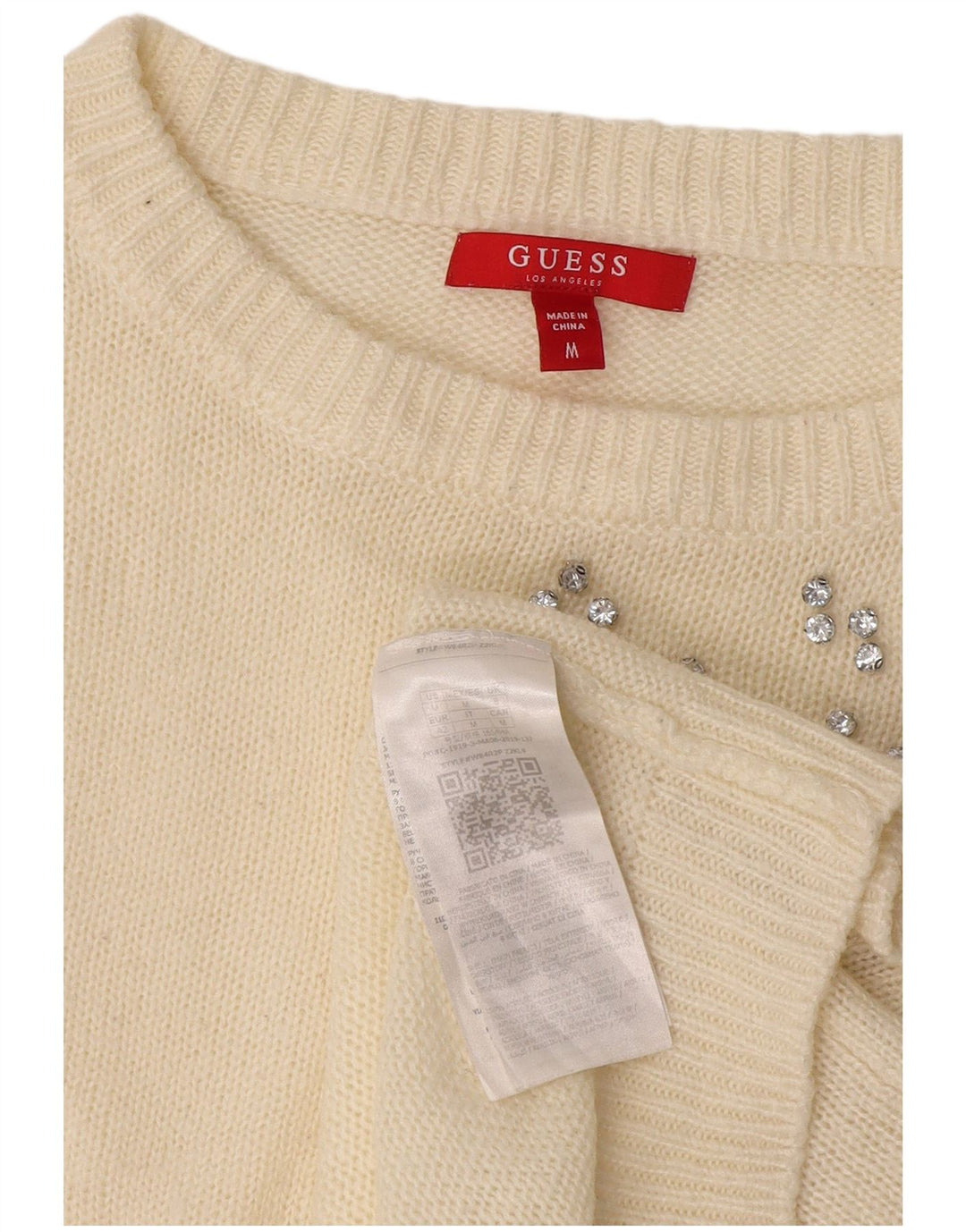 Sweter damski Guess z dekoltem w łódkę UK 14, średni biały akryl