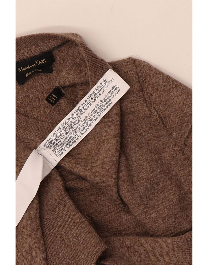 Sweter damski Massimo Dutti z okrągłym dekoltem UK 14, duży, brązowy, wełniany