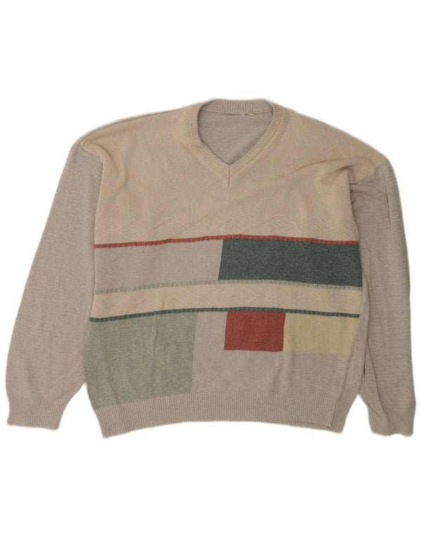 Męski sweter w stylu vintage z dekoltem w szpic IT 58 2XL Zielony geometryczny