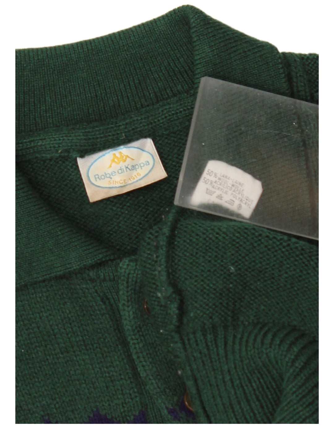 Męski sweter KAPPA z kołnierzem polo Średniozielony, geometryczny wełniany