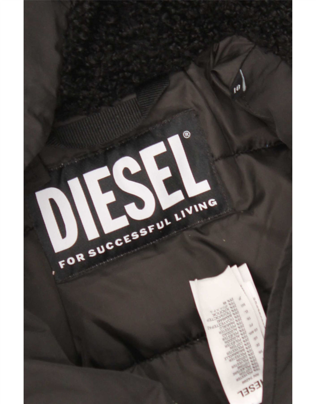 Damska kurtka parka z kapturem Diesel UK 10, mała, czarna, poliester