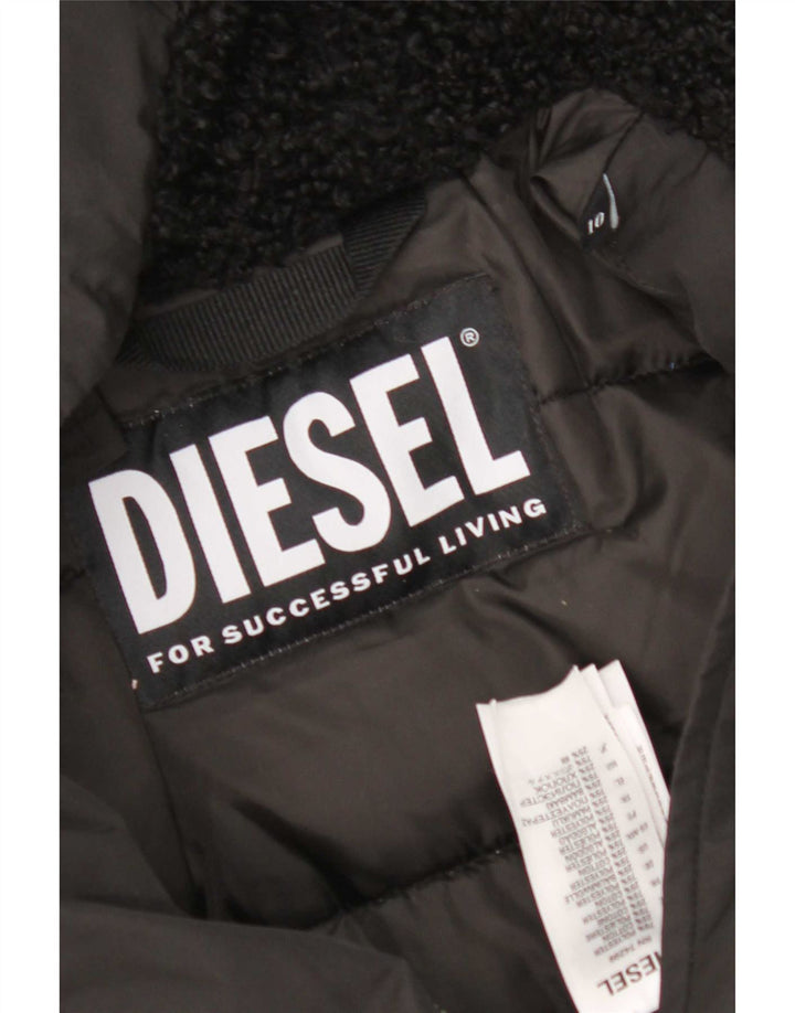 Damska kurtka parka z kapturem Diesel UK 10, mała, czarna, poliester