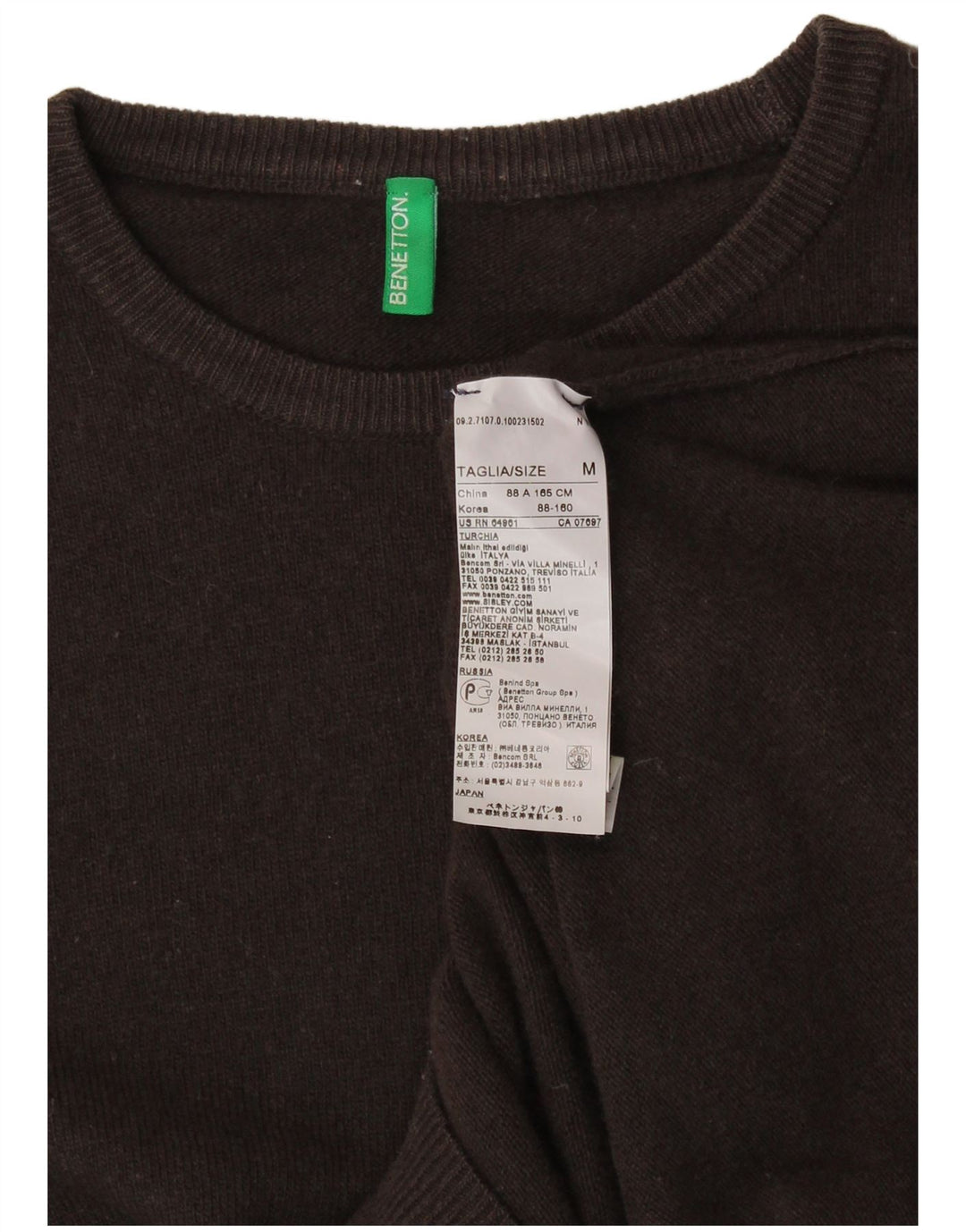 BENETTON Damski sweter z dekoltem w łódkę UK 12 Średni brązowy wełniany