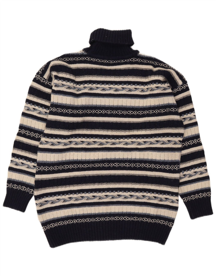 Vintage męski sweter z golfem, średni granatowy wełniany pasek