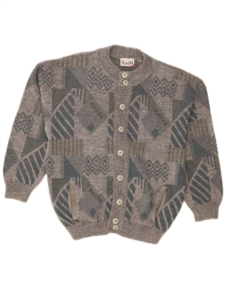 Męski sweter rozpinany Gianni o luźnym kroju, średnioszary, geometryczny