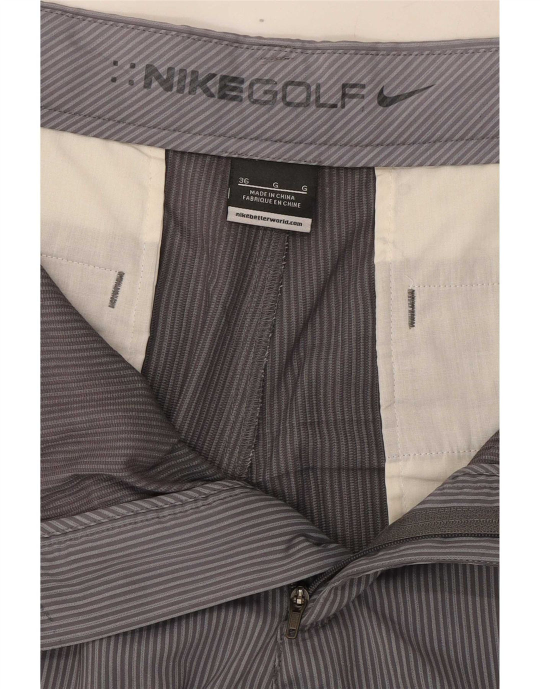 Męskie spodenki golfowe Nike W36, duże, szare, poliestrowe w prążki