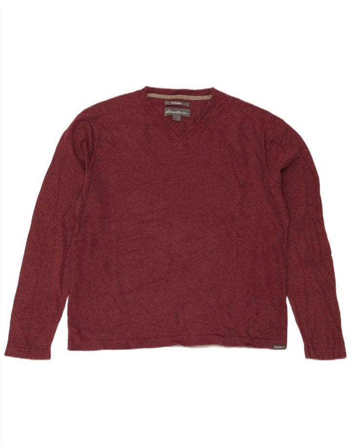 Męski sweter Eddie Bauer z dekoltem w kształcie litery V, średniej wielkości bordowy bawełniany