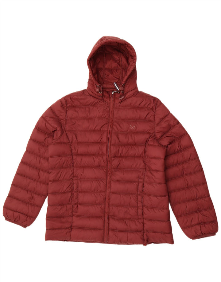 Crew Clothing Damska ocieplana kurtka z kapturem UK 12, średni bordowy poliamid