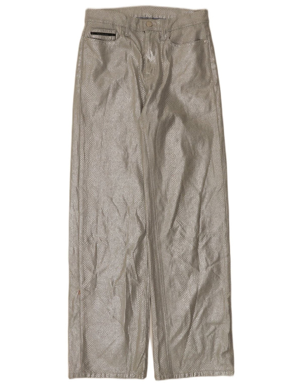 Damskie spodnie casual z wysokim stanem Calvin Klein W28 L32 Srebrny nadruk zwierzęcy