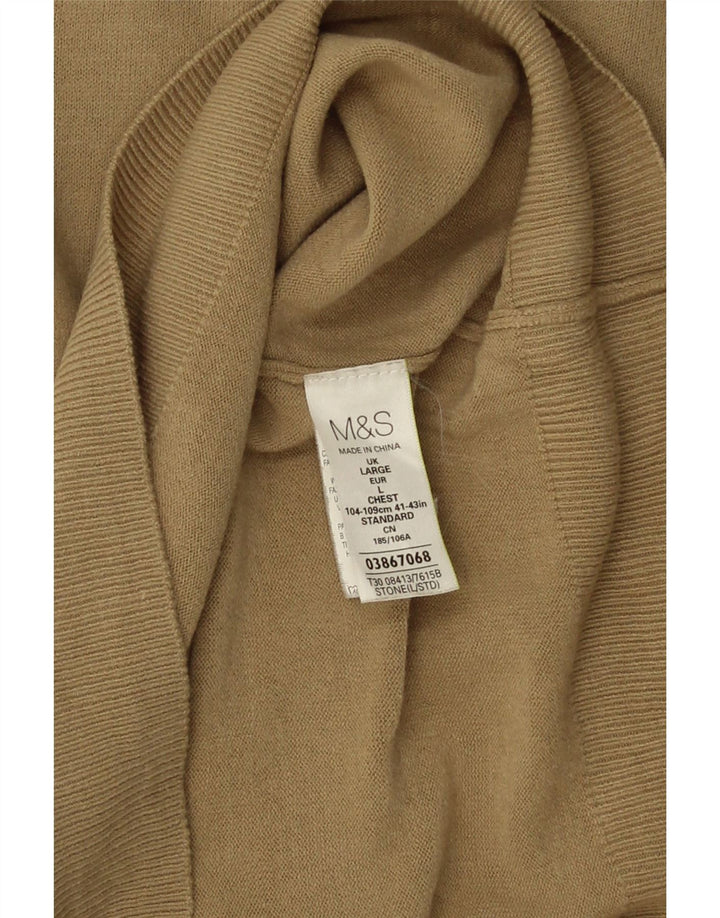 Marks & Spencer Męski sweter z dekoltem w kształcie litery V, duży, beżowy, akrylowy