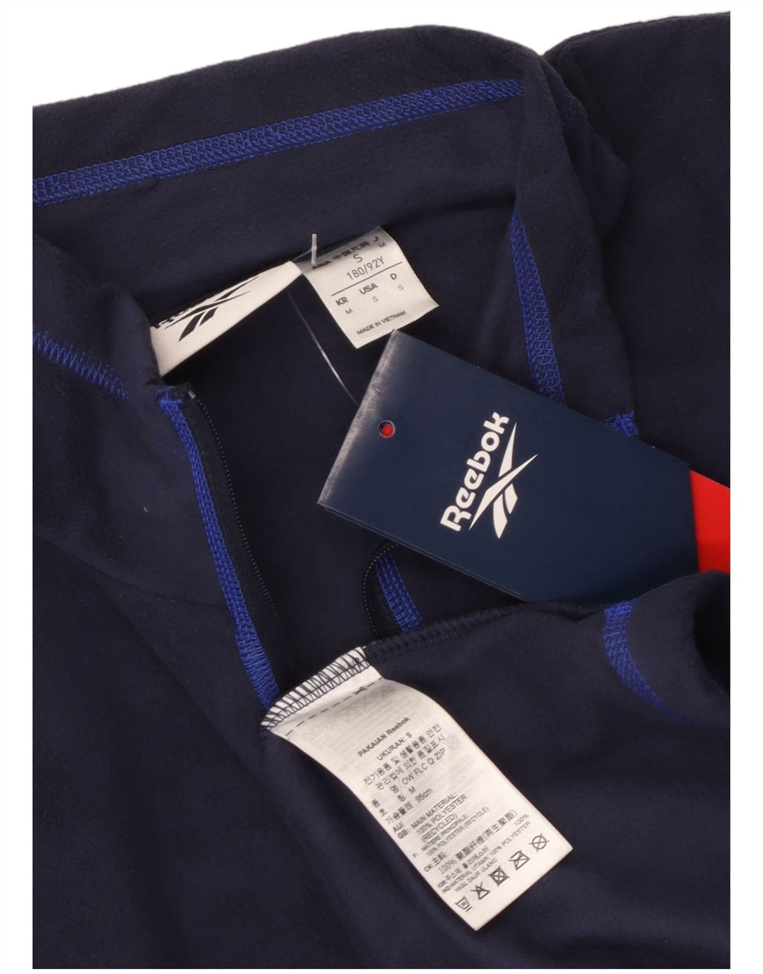 Męski sweter polarowy Reebok z zamkiem błyskawicznym, średni granatowy, poliestrowy, sportowy