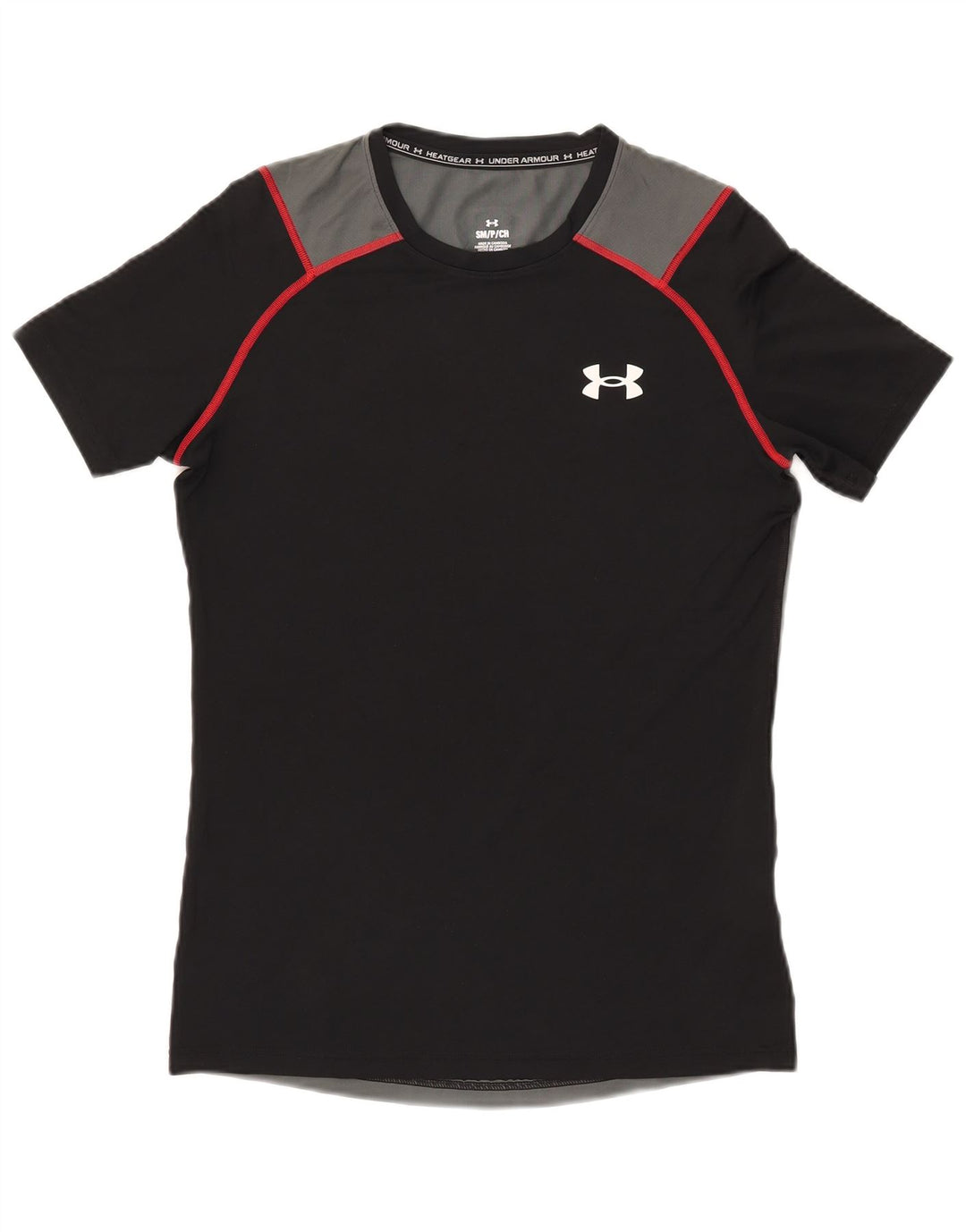 Under Armour Męski T-shirt Top, mały, czarny, z blokami kolorów, poliester