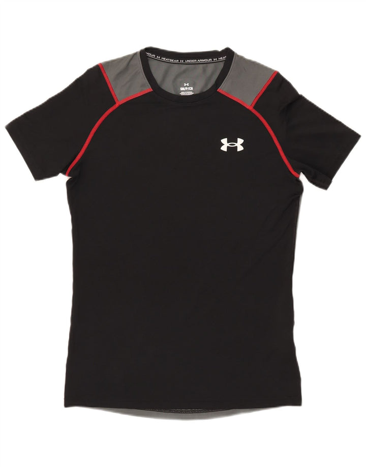 Under Armour Męski T-shirt Top, mały, czarny, z blokami kolorów, poliester