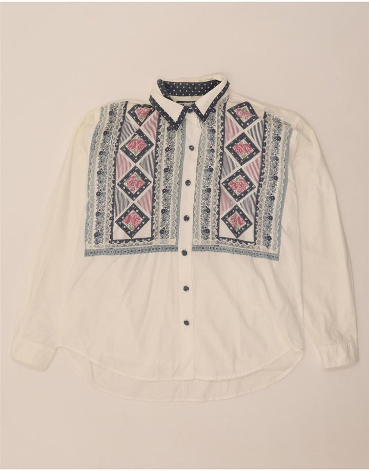 Damska bluzka koszulowa oversize w stylu vintage UK 14 Średnia biała geometryczna bawełna