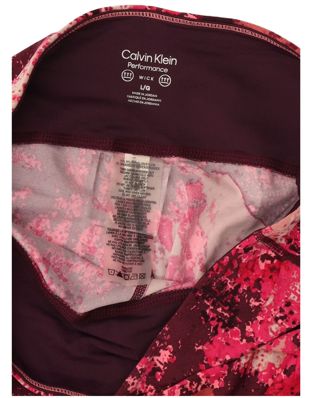 Damskie legginsy CALVIN KLEIN z abstrakcyjnym wzorem UK 14, duże, bordowe, nylonowe