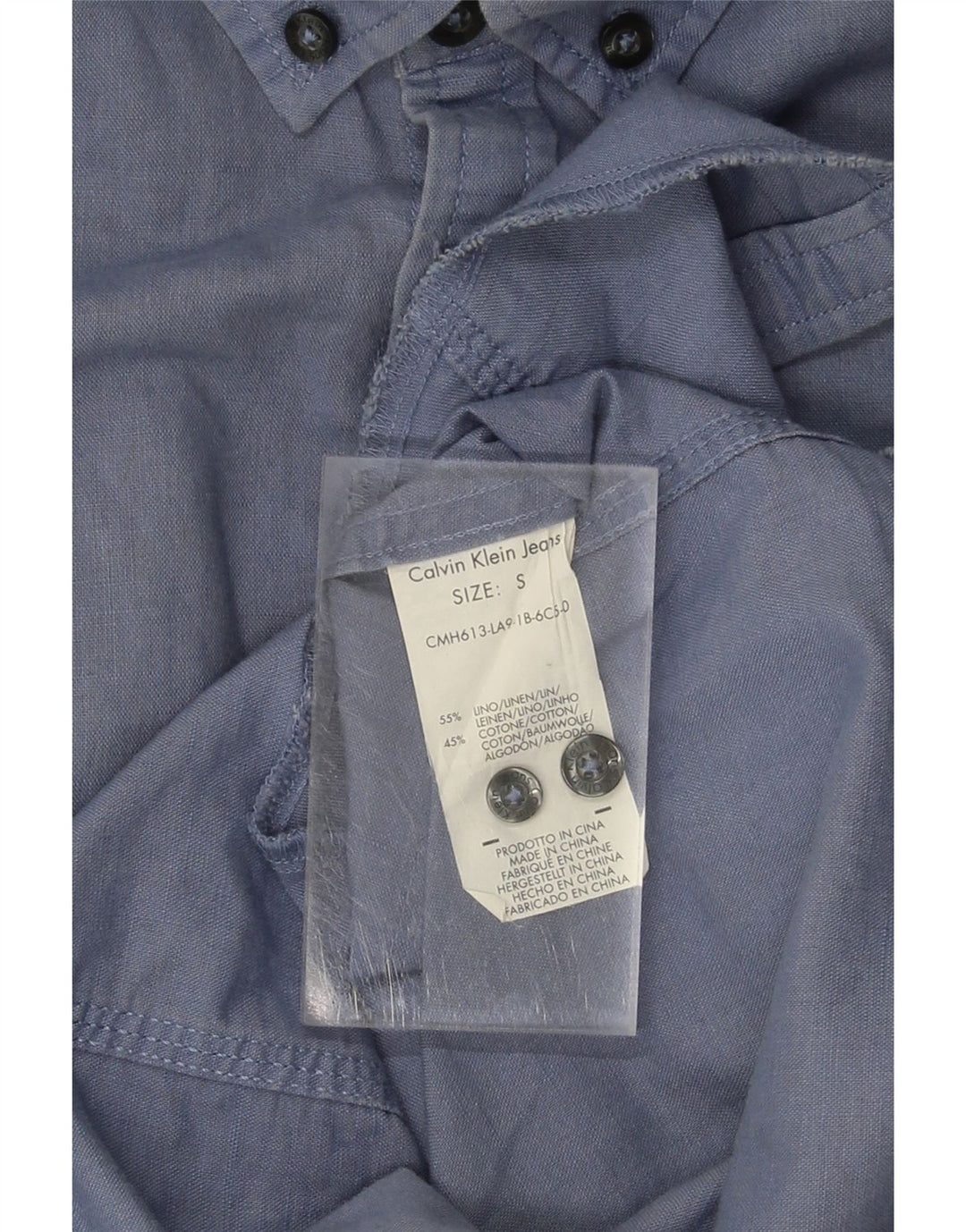 CALVIN KLEIN JEANS Mens Short Sleeve Shirt Small Blue Linen Vintage Calvin Klein Jeans and Second-Hand Calvin Klein Jeans from Messina Hembry 