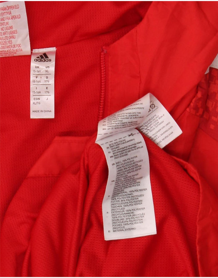 Adidas Chłopięca bluza dresowa z kapturem, 15-16 lat, poliester w czerwone cętki