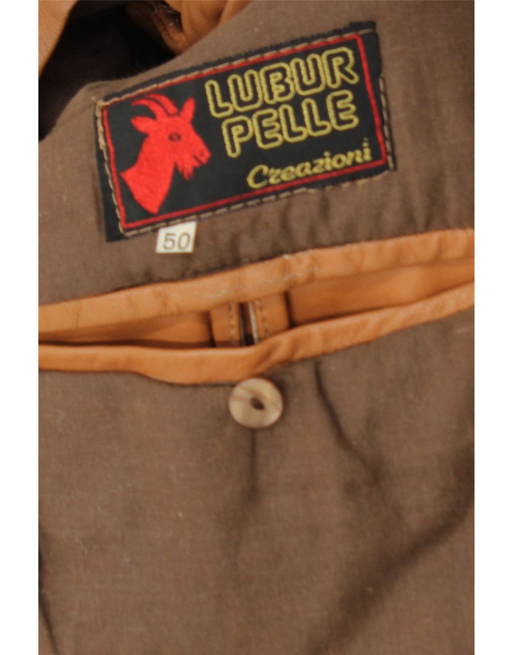 Vintage męski płaszcz skórzany IT 50 duża brązowa skóra