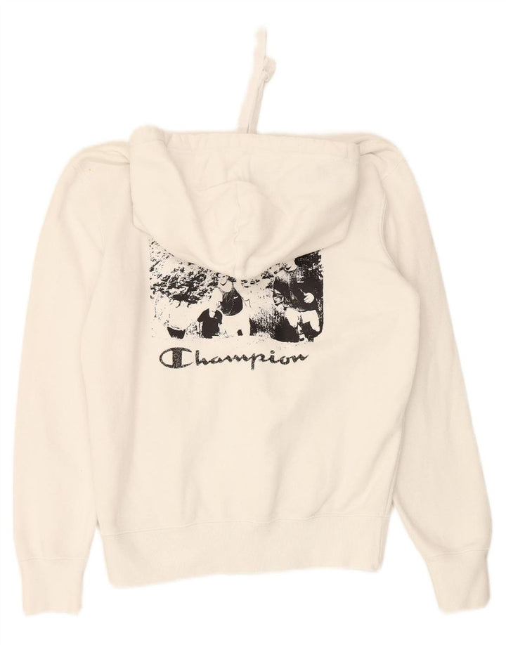 CHAMPION Mens Graphic Hoodie Jumper Small White Cotton