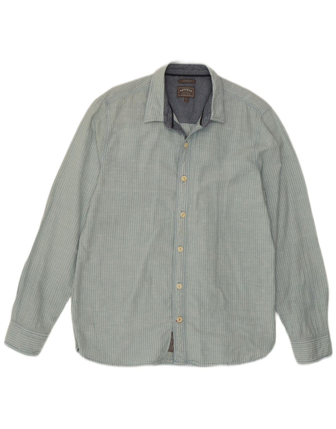 Koszula męska Fat Face o klasycznym kroju, duża, lniana w niebieskie paski