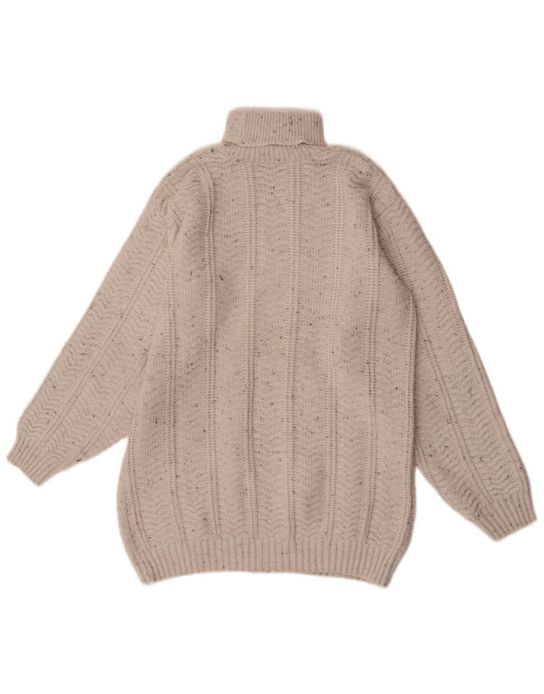Vintage męski sweter z wywijanym dekoltem XL, biały, nakrapiany akryl