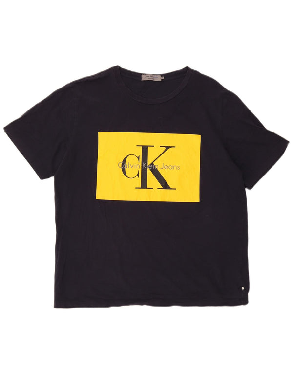 Damska koszulka z grafiką Calvin Klein Jeans Top UK 18 XL, granatowa, bawełniana